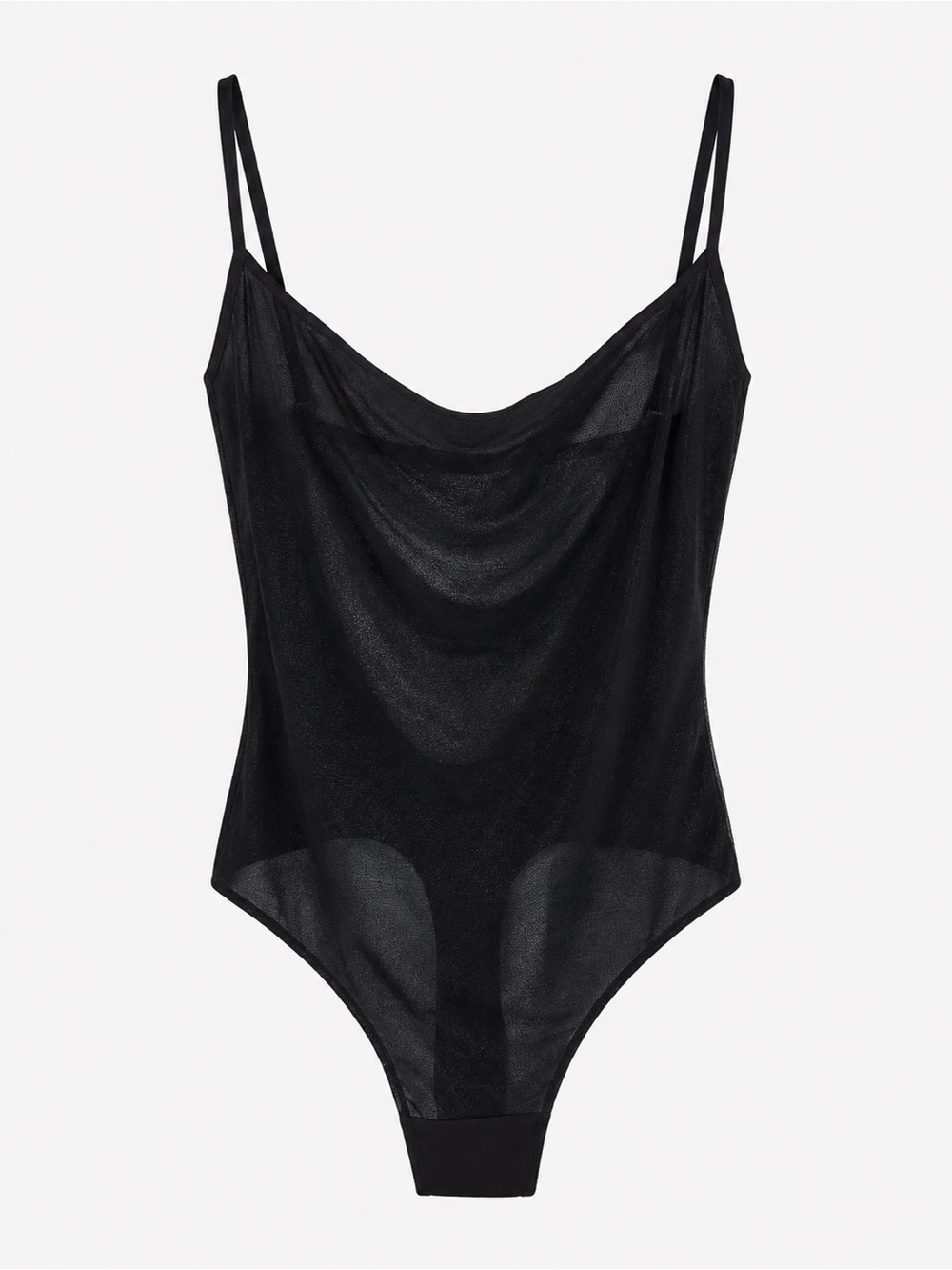 SKIMS Black Sheer Cowl Neck Thong Bodysuit
